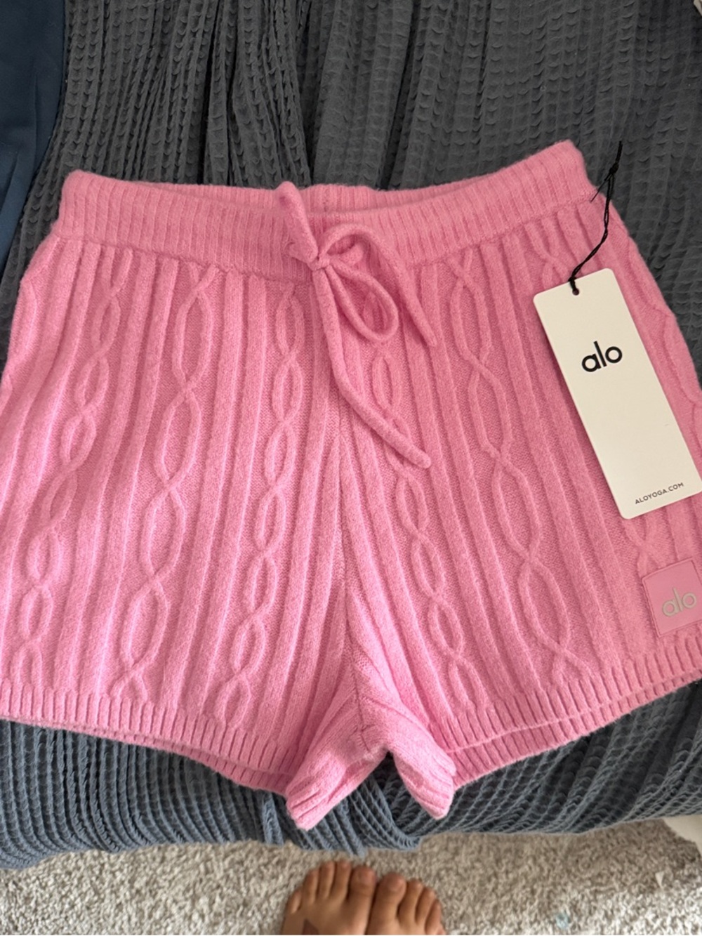 ALO Yoga Pink Cable Knit High Waist Lounge Shorts